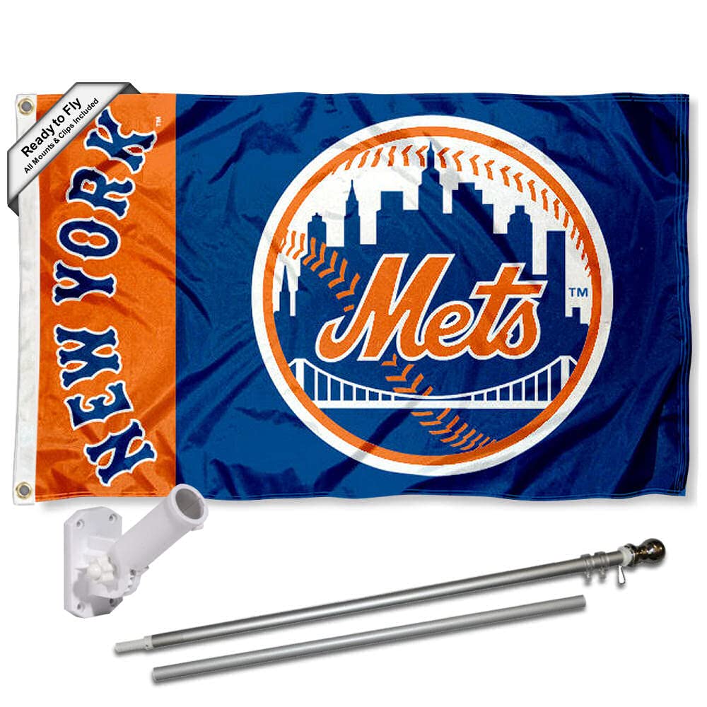 WinCraft New York Mets Flag Pole and Bracket Set - Sports Collectibles, Sports Memorabilia, Sports Fan Shop, Sports Gifts