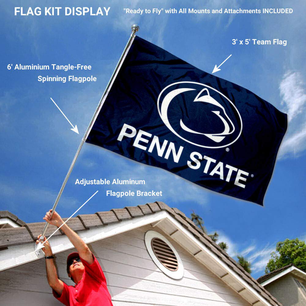 College Flags & Banners Co. Penn State Nittany Lions Blue Flag with Pole and Bracket Kit - Sports Collectibles, Sports Memorabilia, Sports Fan Shop, Sports Gifts