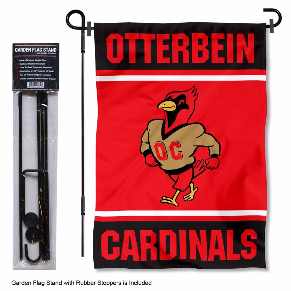College Flags & Banners Co. Otterbein Cardinals Garden Flag with Stand Holder - Sports Collectibles, Sports Memorabilia, Sports Fan Shop, Sports Gifts