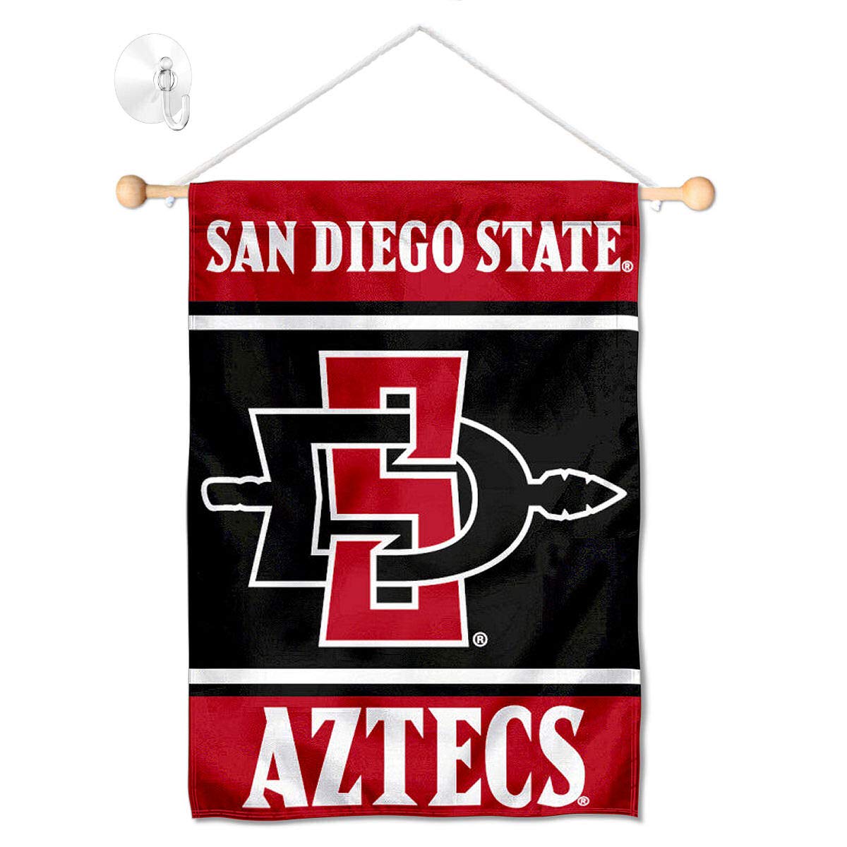 College Flags & Banners Co. San Diego State Aztecs Window Wall Banner Hanging Flag with Suction Cup - Sports Collectibles, Sports Memorabilia, Sports Fan Shop, Sports Gifts