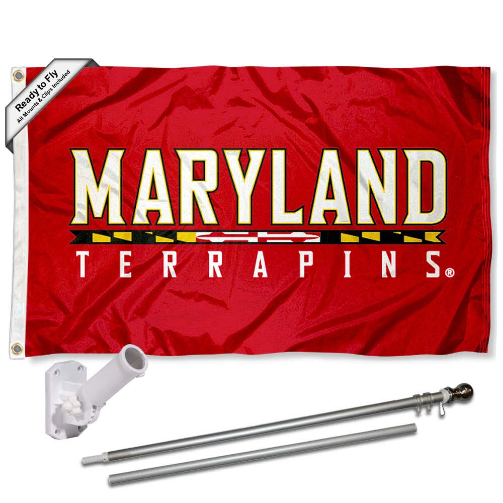 College Flags & Banners Co. University of Maryland Logo 3x5 Flag and Pole Bracket Mount Bundle - Sports Collectibles, Sports Memorabilia, Sports Fan Shop, Sports Gifts