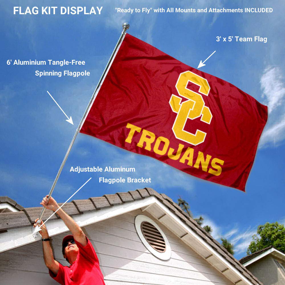 College Flags & Banners Co. USC Trojans SC Logo Flag with Pole and Bracket Holder University Set - Sports Collectibles, Sports Memorabilia, Sports Fan Shop, Sports Gifts