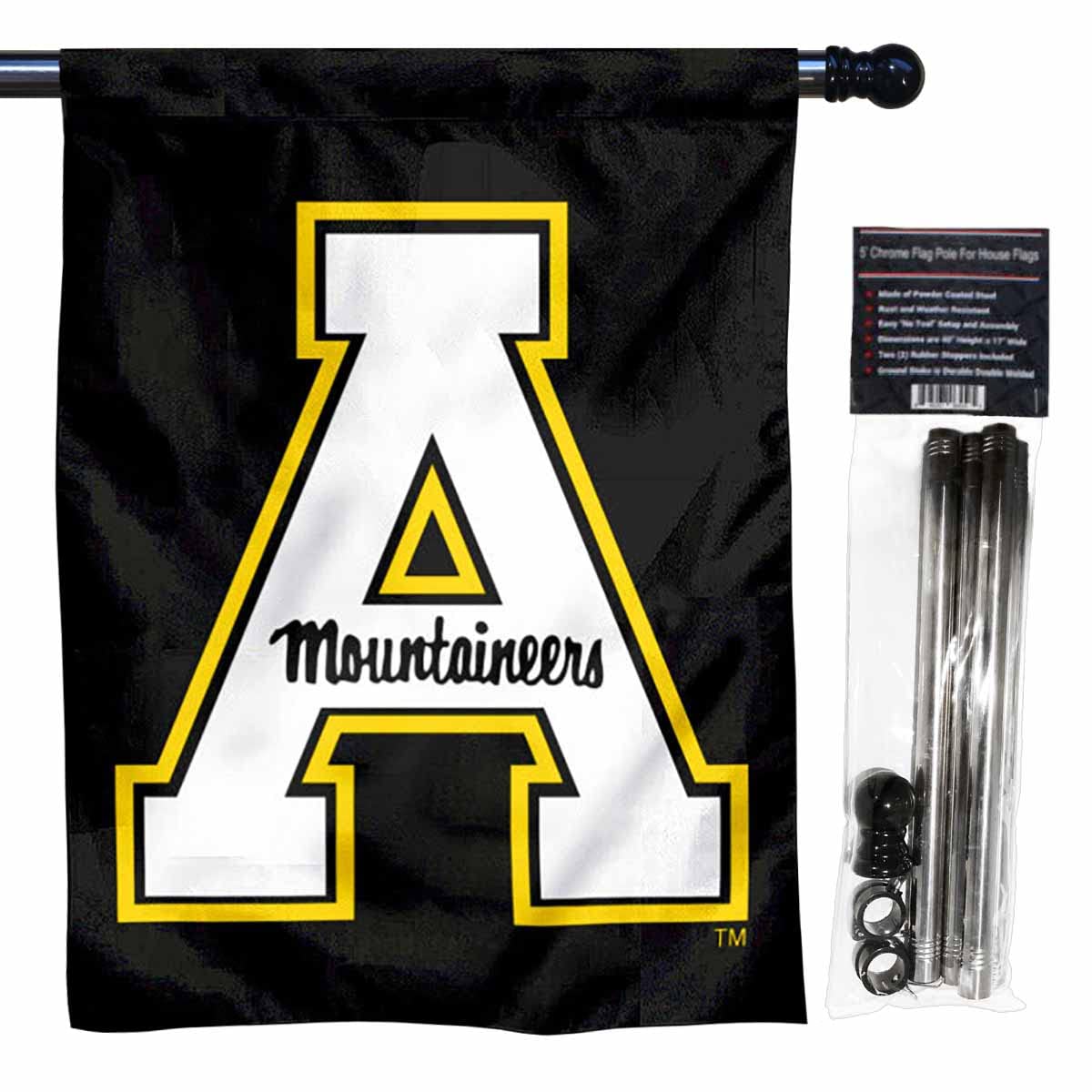 Appalachian State Mountaineers Double Sided House Flag with Flag Pole Set - Sports Collectibles, Sports Memorabilia, Sports Fan Shop, Sports Gifts