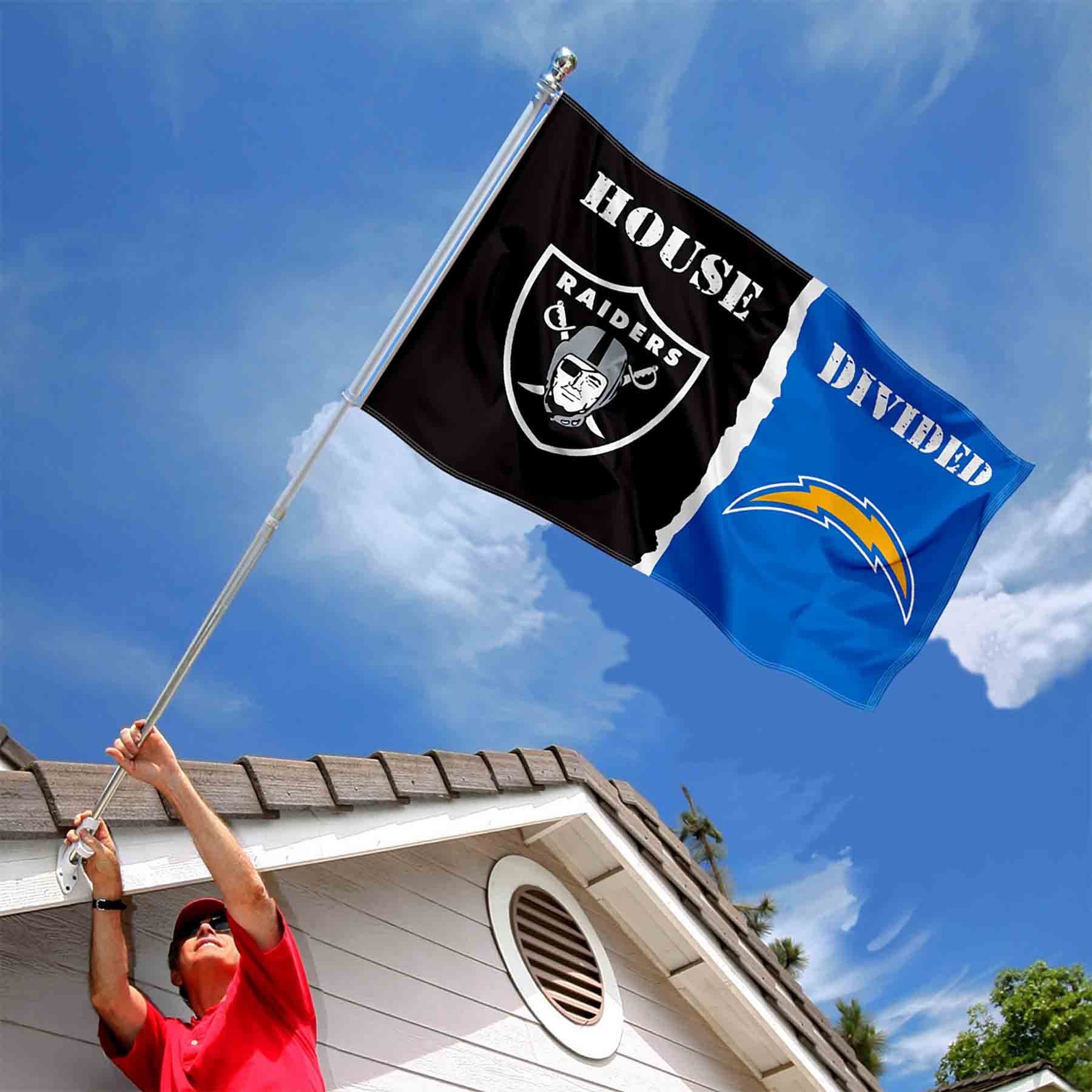 WinCraft Raiders and Chargers House Divided Flag Rivalry Banner - Sports Collectibles, Sports Memorabilia, Sports Fan Shop, Sports Gifts
