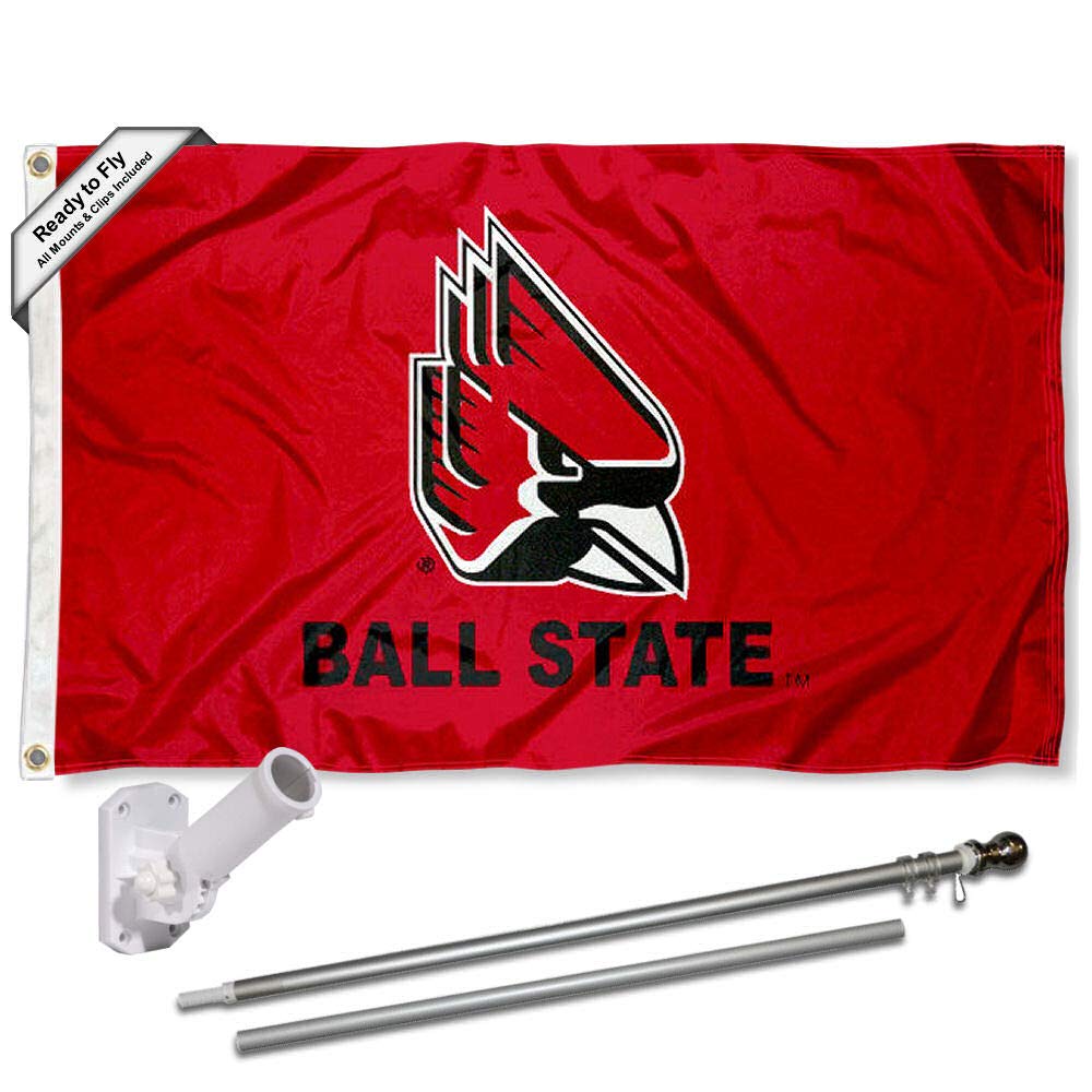 College Flags & Banners Co. Ball State Cardinals New Logo Red Flag and Pole Bracket Mount Bundle - Sports Collectibles, Sports Memorabilia, Sports Fan Shop, Sports Gifts