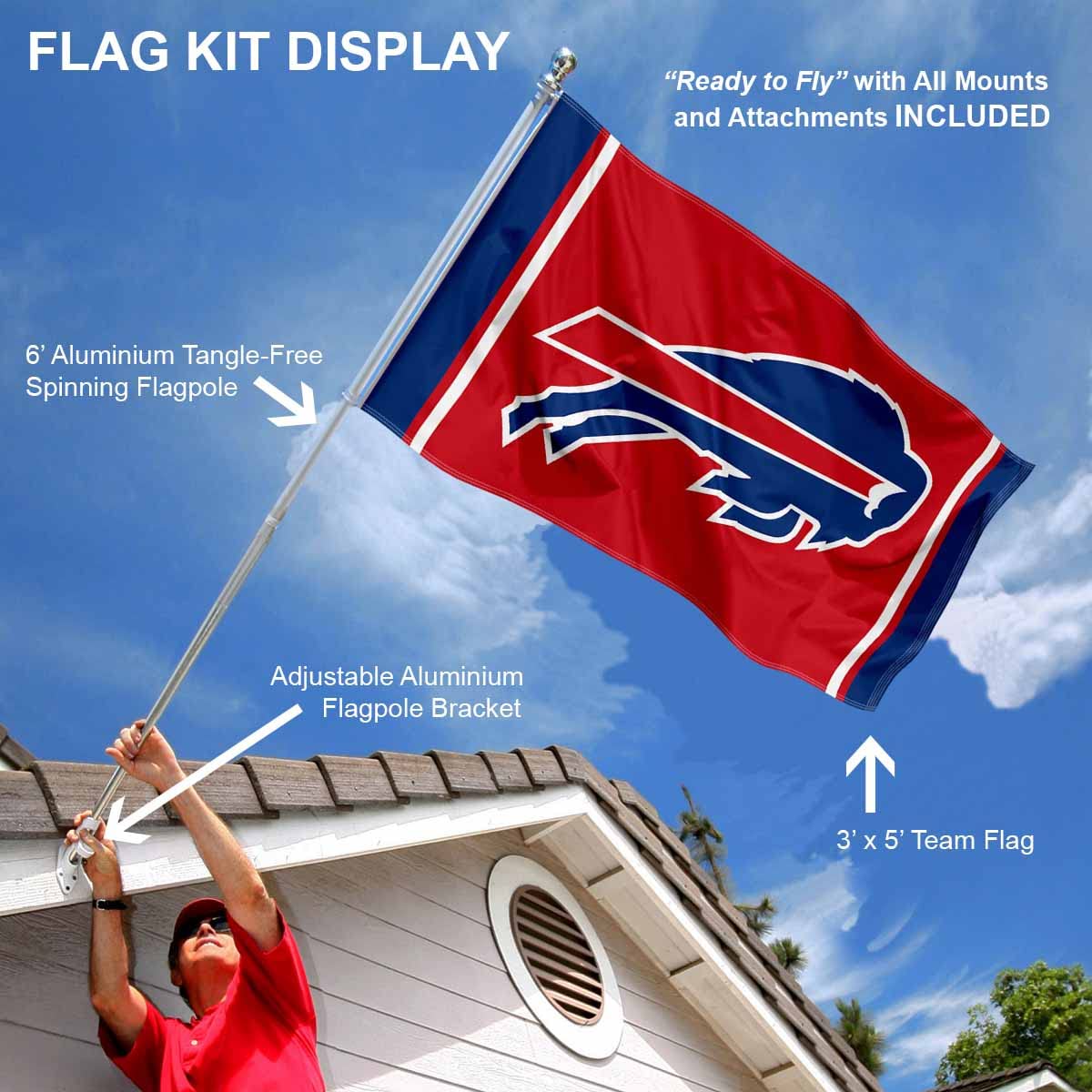 WinCraft Buffalo Bills Red Flag Pole and Bracket Mount Kit - Sports Collectibles, Sports Memorabilia, Sports Fan Shop, Sports Gifts