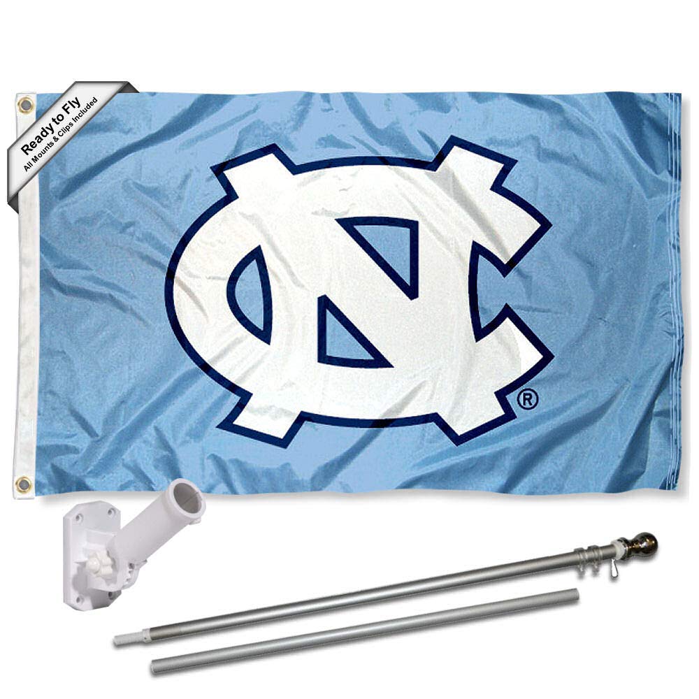 College Flags & Banners Co. North Carolina Tar Heels Flag with Pole and Bracket Complete Set - Sports Collectibles, Sports Memorabilia, Sports Fan Shop, Sports Gifts