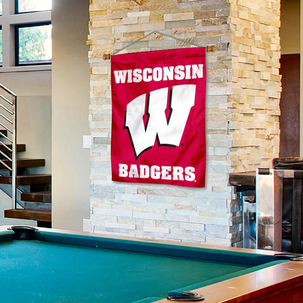 Wisconsin Badgers Double Sided House Flag and Wood Banner Pole Set - Sports Collectibles, Sports Memorabilia, Sports Fan Shop, Sports Gifts