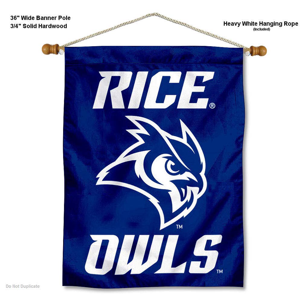 Rice Owls New Owl Logo Double Sided House Flag and Wood Banner Pole Set - Sports Collectibles, Sports Memorabilia, Sports Fan Shop, Sports Gifts