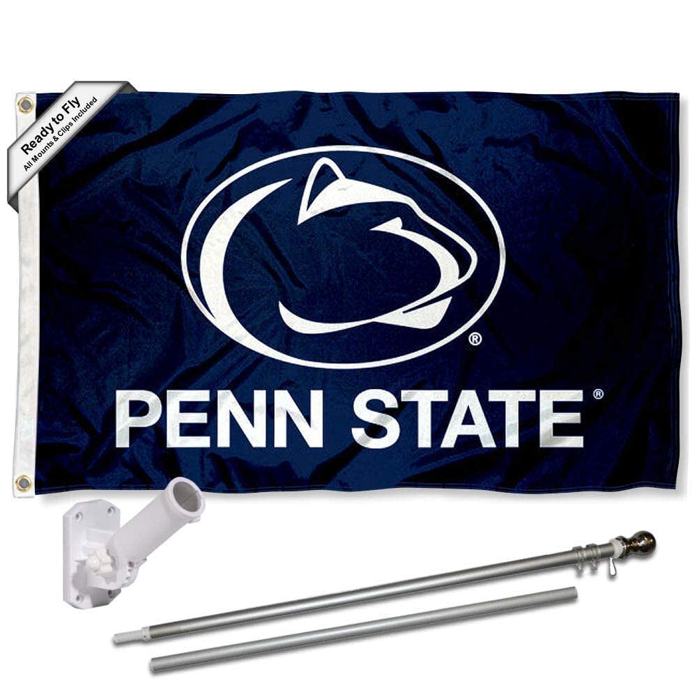 College Flags & Banners Co. Penn State University Blue Flag and Pole Bracket Mount Bundle - Sports Collectibles, Sports Memorabilia, Sports Fan Shop, Sports Gifts