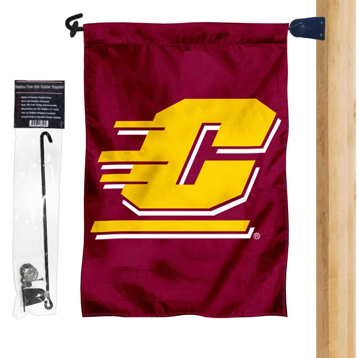 Central Michigan University Garden Flag and Mailbox Post Pole Mount Holder Set - Sports Collectibles, Sports Memorabilia, Sports Fan Shop, Sports Gifts
