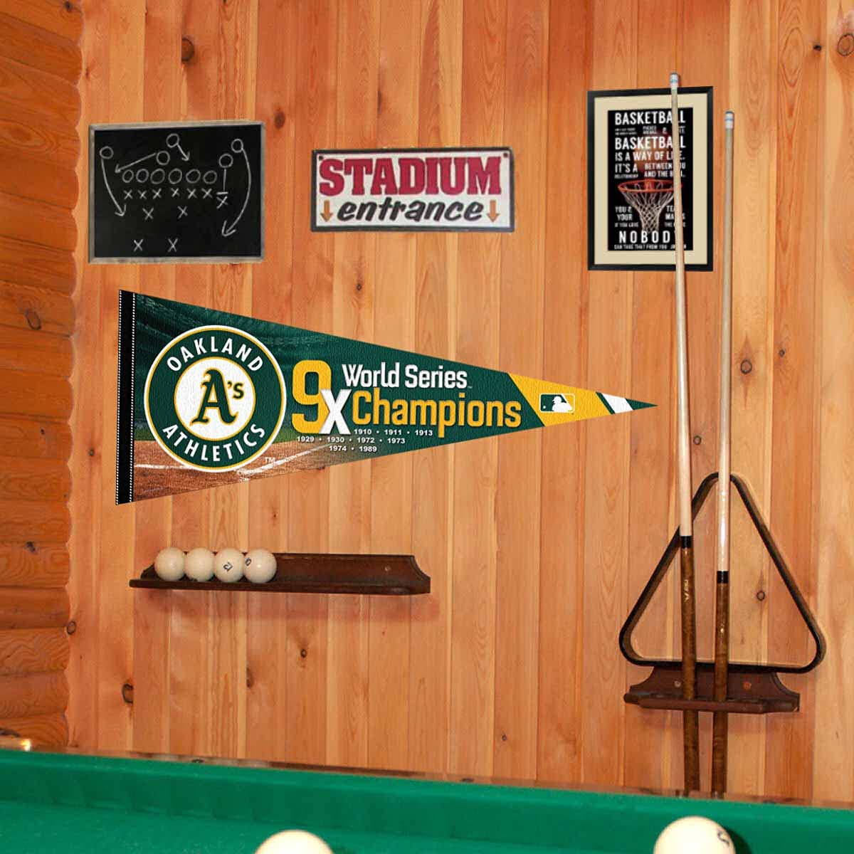 WinCraft Athletics 9 Time Champions Pennant Flag - Sports Collectibles, Sports Memorabilia, Sports Fan Shop, Sports Gifts