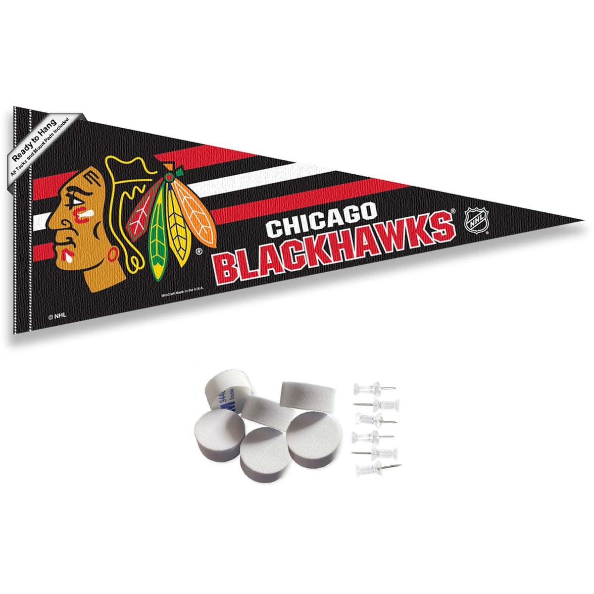 Chicago Blackhawks Pennant Flag and Wall Tack Pads Mounts - Sports Collectibles, Sports Memorabilia, Sports Fan Shop, Sports Gifts