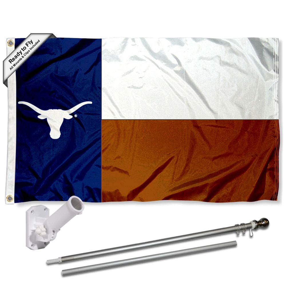 College Flags & Banners Co. Texas Longhorns TX State Flag with Pole and Bracket Complete Set - Sports Collectibles, Sports Memorabilia, Sports Fan Shop, Sports Gifts