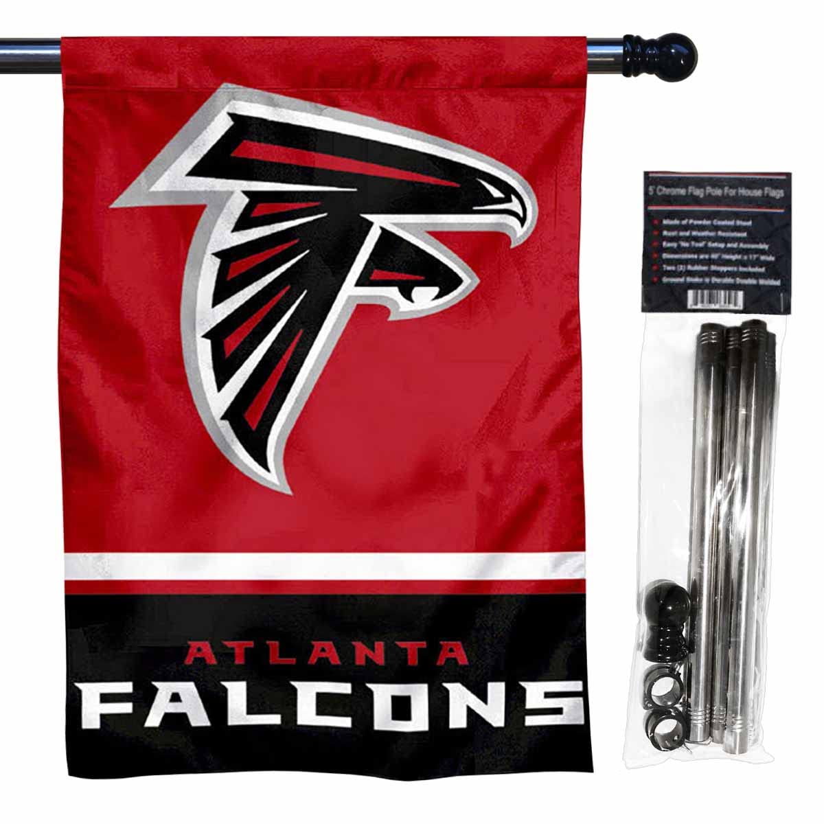 WinCraft Falcons Banner House Flag and 5 Foot Flagpole Set - Sports Collectibles, Sports Memorabilia, Sports Fan Shop, Sports Gifts