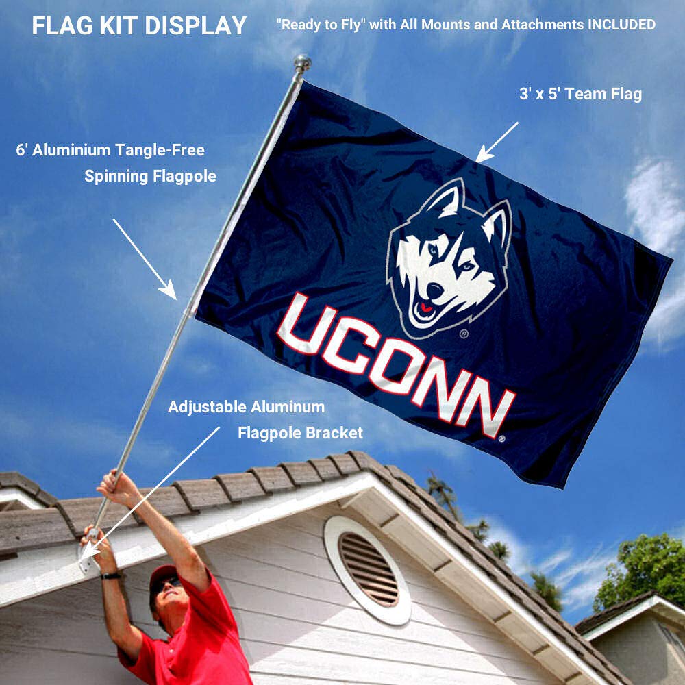 College Flags & Banners Co. UCONN Huskies 3x5 Flag and Pole Bracket Mount Bundle - Sports Collectibles, Sports Memorabilia, Sports Fan Shop, Sports Gifts
