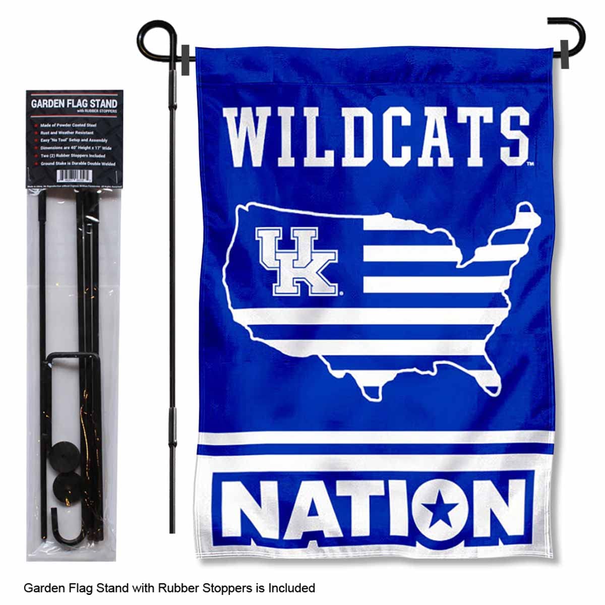 College Flags & Banners Co. Kentucky Wildcats Stars and Stripes Garden Flag with Stand Holder - Sports Collectibles, Sports Memorabilia, Sports Fan Shop, Sports Gifts