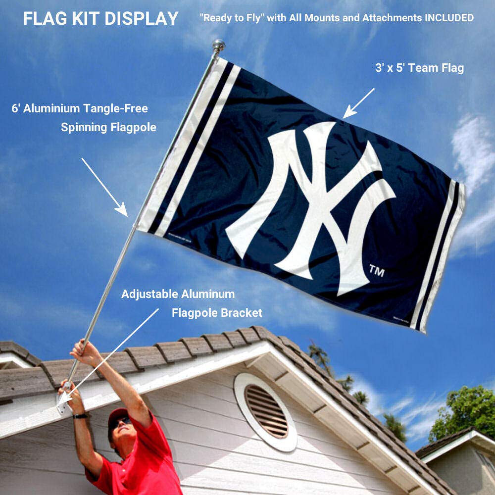 WinCraft New York Yankees NY Logo Flag Pole and Bracket Set - Sports Collectibles, Sports Memorabilia, Sports Fan Shop, Sports Gifts