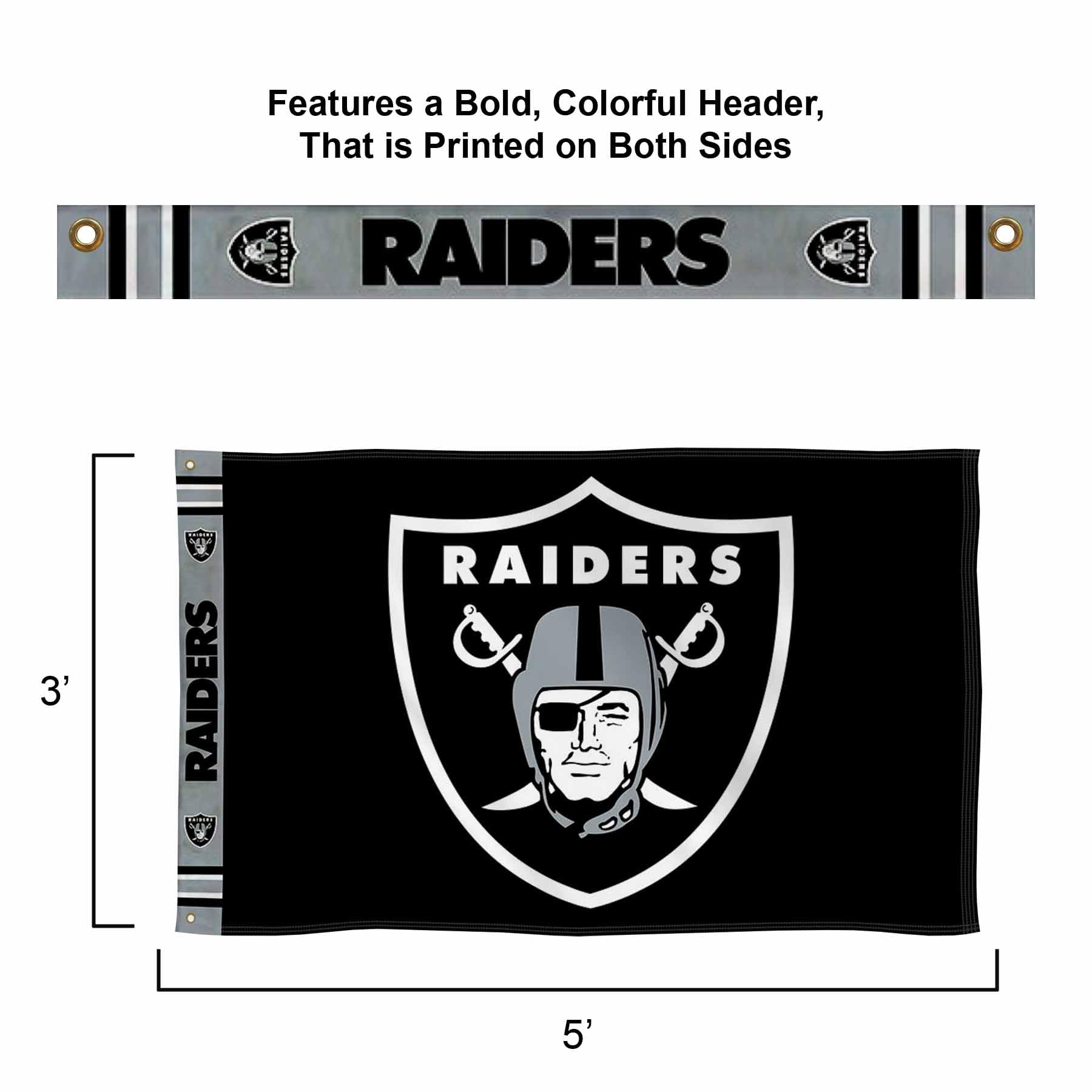 WinCraft Las Vegas Raiders Printed Header 3x5 Foot Banner Flag - Sports Collectibles, Sports Memorabilia, Sports Fan Shop, Sports Gifts