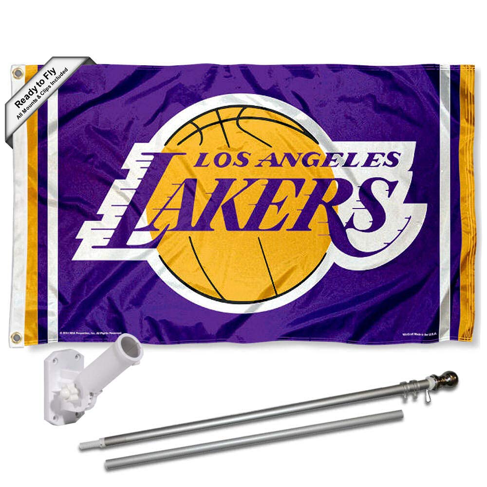 WinCraft Los Angeles Lakers Flag Pole and Bracket Set - Sports Collectibles, Sports Memorabilia, Sports Fan Shop, Sports Gifts