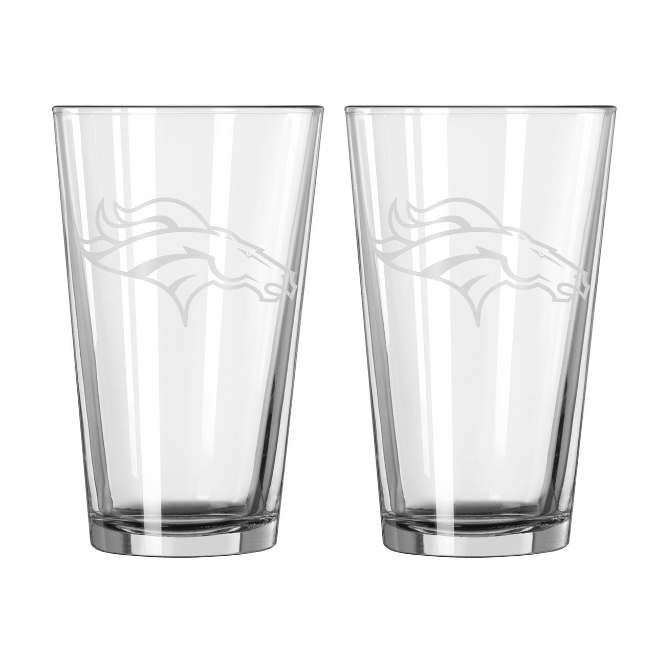 Denver Broncos Glass Pint Frost Design 2 Piece Set - Sports Collectibles, Sports Memorabilia, Sports Fan Shop, Sports Gifts