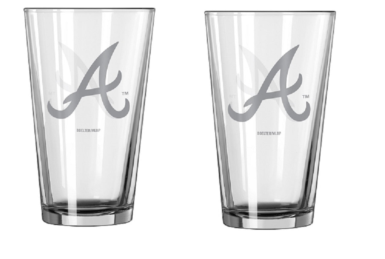 Atlanta Braves Glass Pint Frost Design 2 Piece Set - Sports Collectibles, Sports Memorabilia, Sports Fan Shop, Sports Gifts