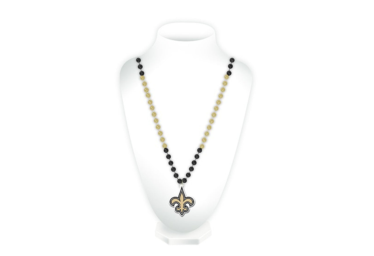New Orleans Saints Beads with Medallion Mardi Gras Style - Sports Collectibles, Sports Memorabilia, Sports Fan Shop, Sports Gifts