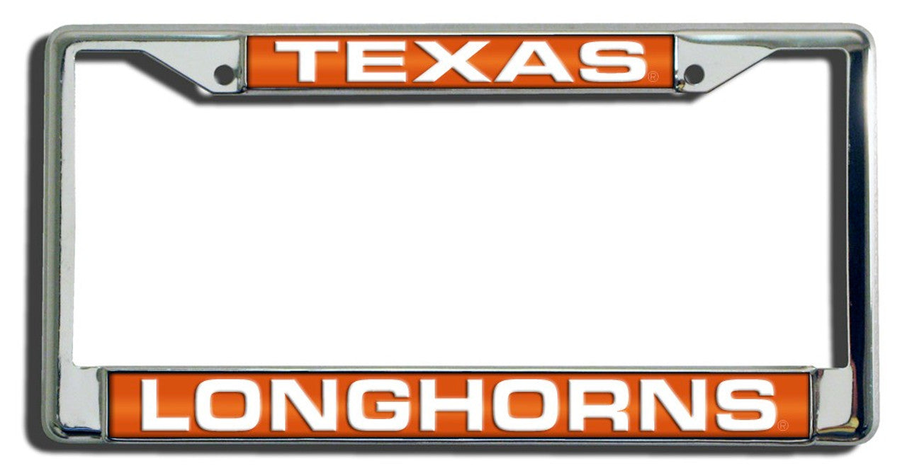 Texas Longhorns License Plate Frame Laser Cut Chrome - Sports Collectibles, Sports Memorabilia, Sports Fan Shop, Sports Gifts