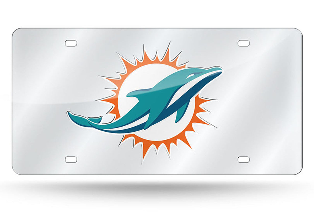 Miami Dolphins License Plate Laser Cut Silver - Sports Collectibles, Sports Memorabilia, Sports Fan Shop, Sports Gifts