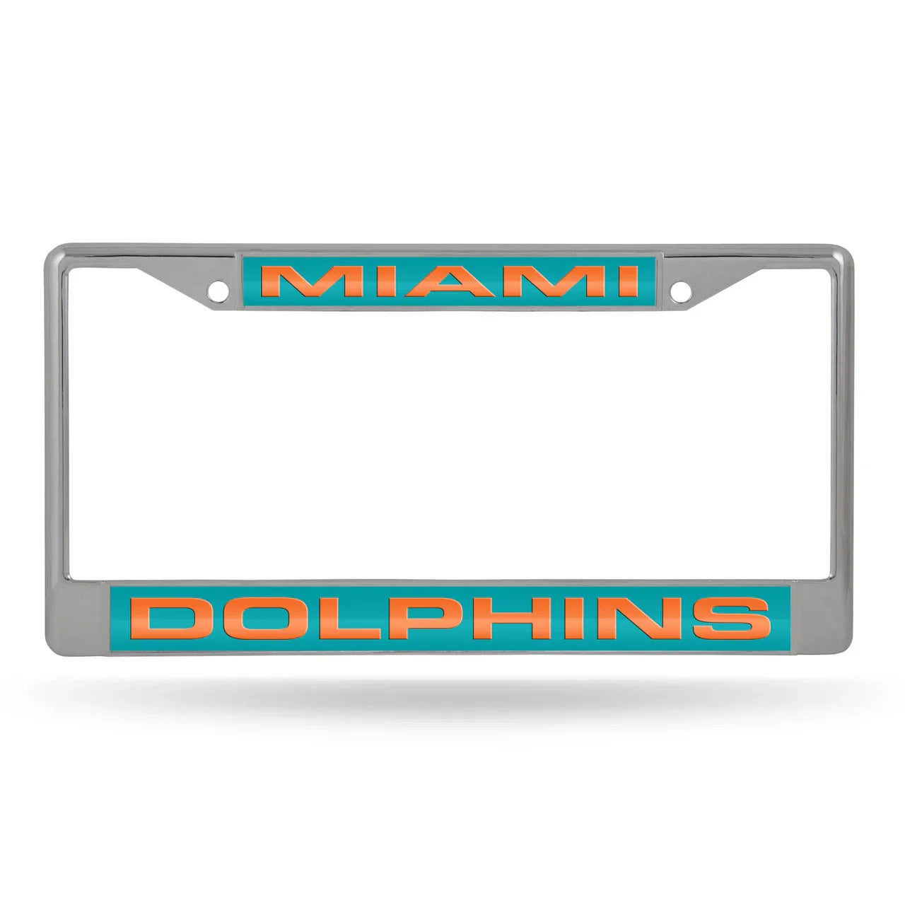 Miami Dolphins License Plate Frame Laser Cut Chrome Green Background - 757 Sports Collectibles