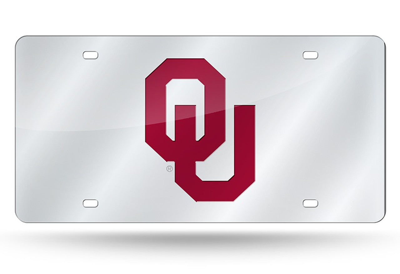 Oklahoma Sooners License Plate Laser Cut Silver - Sports Collectibles, Sports Memorabilia, Sports Fan Shop, Sports Gifts