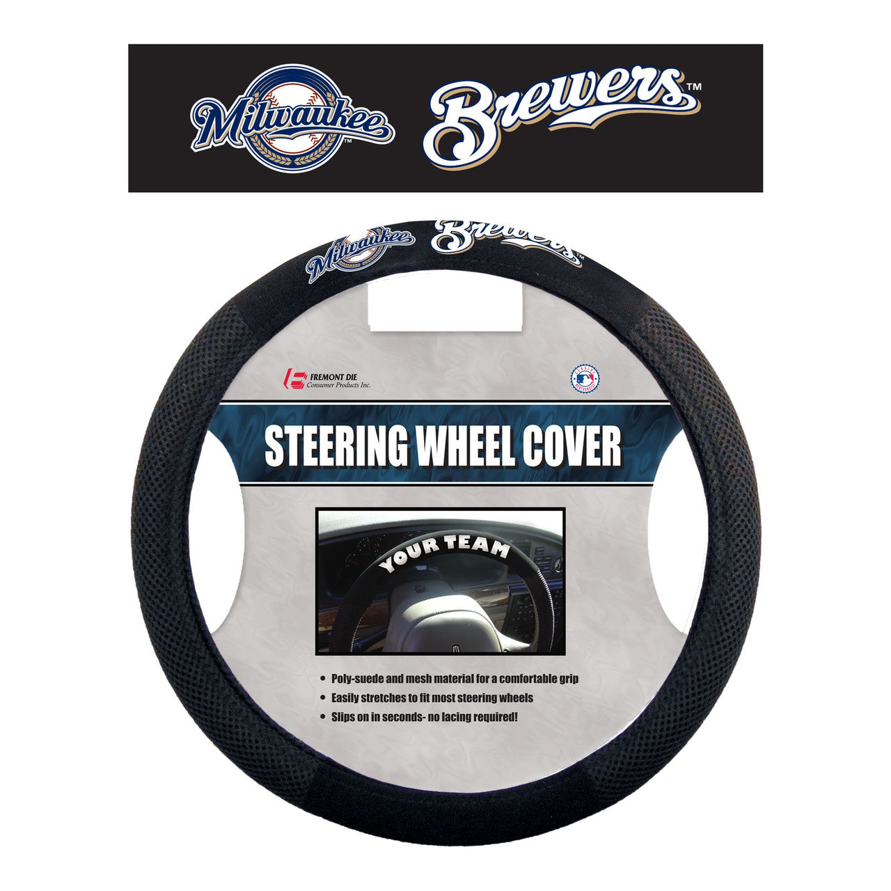 Milwaukee Brewers Steering Wheel Cover Mesh Style CO - Sports Collectibles, Sports Memorabilia, Sports Fan Shop, Sports Gifts