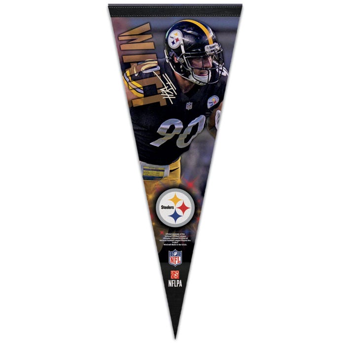 Pittsburgh Steelers Premium Pennant 12" x 30" T.J. Watt - Sports Collectibles, Sports Memorabilia, Sports Fan Shop, Sports Gifts