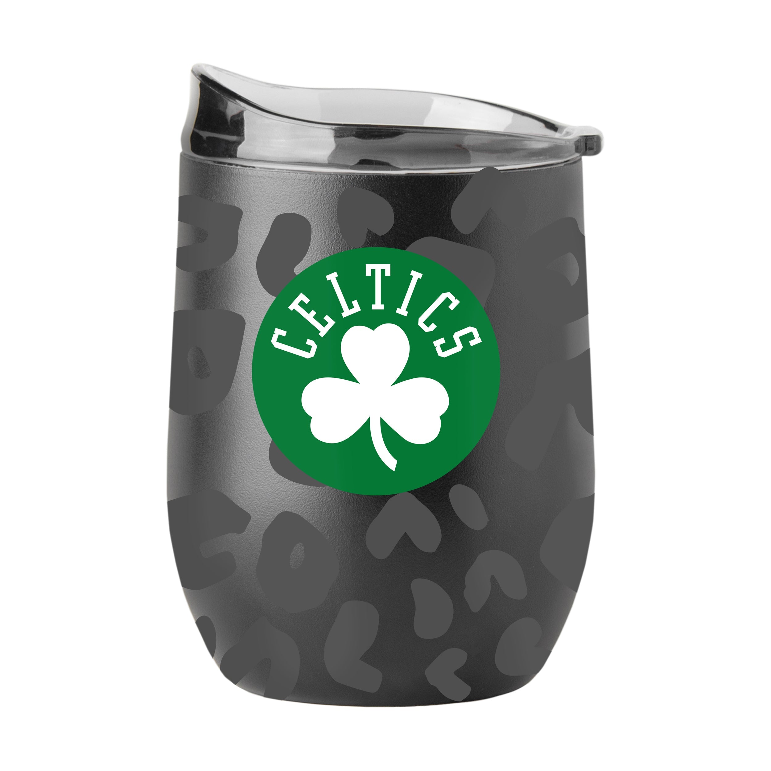 Boston Celtics Leopard 16oz Black Powder Coat Curved Beverage