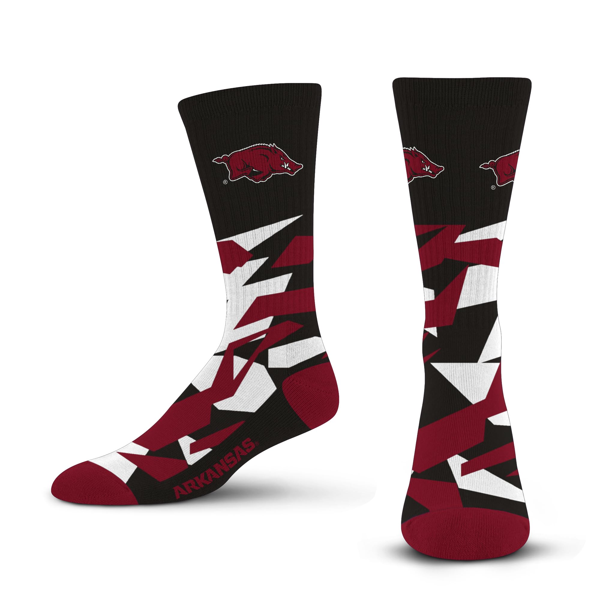 For Bare Feet NCAA ARKANSAS RAZORBACKS Shattered Camo Crew Sock Team Color Large - Sports Gifts, Sports Memorabilia, Sports Collectibles, Fan Shop