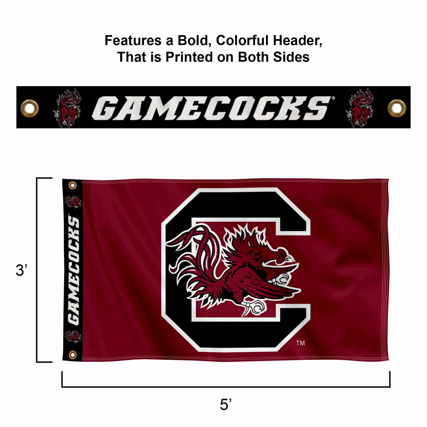 College Flags & Banners Co. South Carolina Gamecocks Printed Header 3x5 Foot Banner Flag - Sports Collectibles, Sports Memorabilia, Sports Fan Shop, Sports Gifts