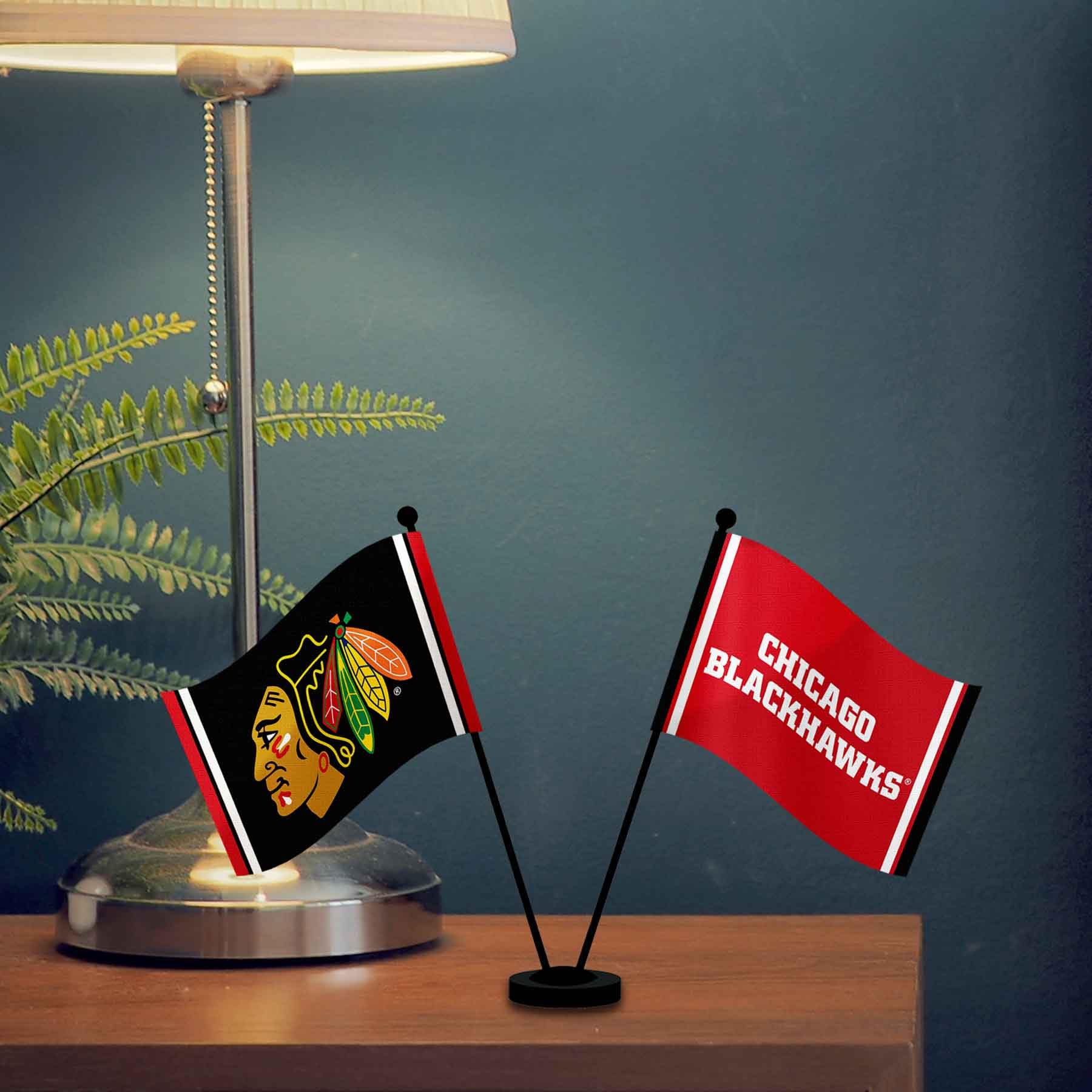 WinCraft Chicago Blackhawks Desk and Table Top Flags - Sports Collectibles, Sports Memorabilia, Sports Fan Shop, Sports Gifts