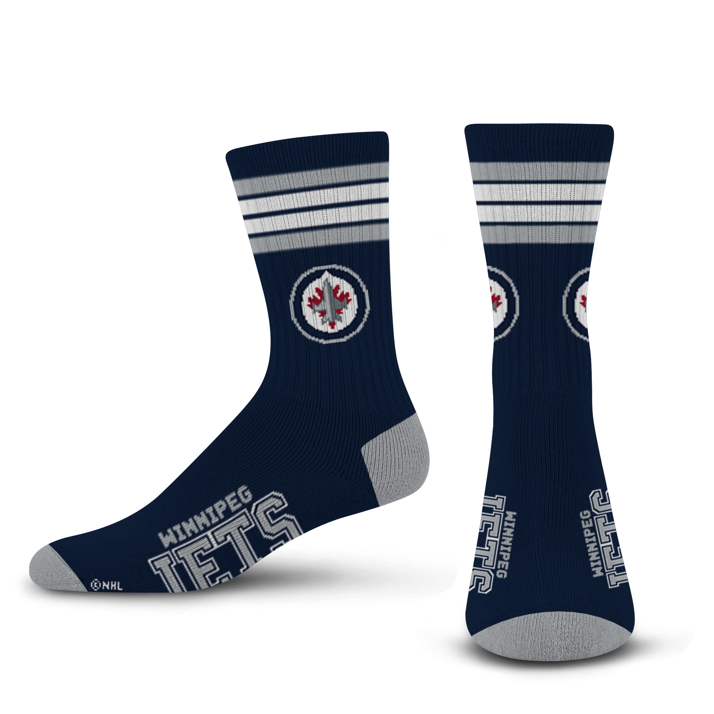 For Bare Feet NHL Winnipeg Jets 4 Stripe Deuce Crew Sock Team Color MEDIUM - Sports Gifts, Sports Memorabilia, Sports Collectibles, Fan Shop