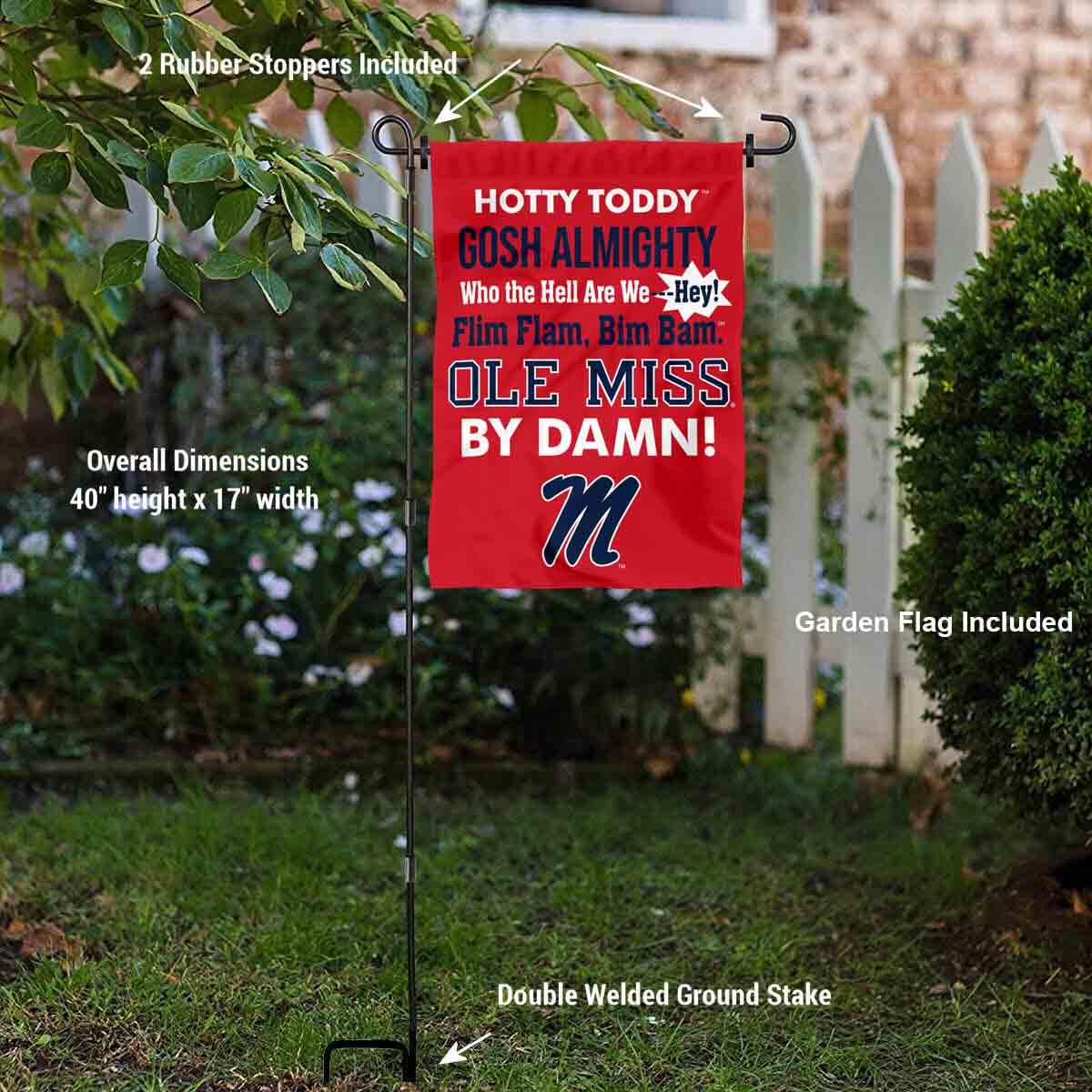 College Flags & Banners Co. Ole Miss Hotty Toddy Garden Flag with Pole Stand Holder - Sports Collectibles, Sports Memorabilia, Sports Fan Shop, Sports Gifts