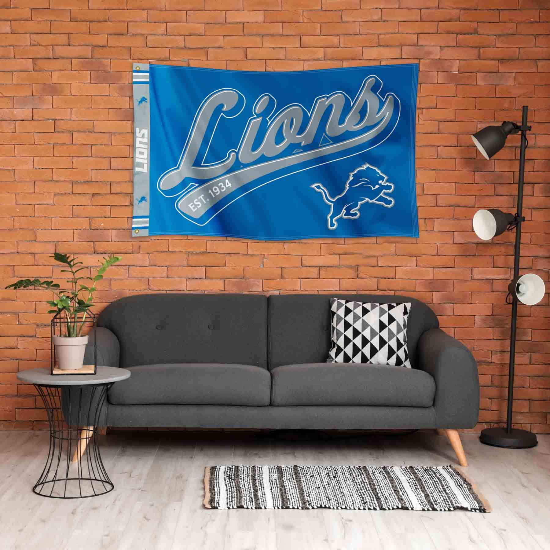 WinCraft Detroit Lions Script Logo Premium Flag - Sports Collectibles, Sports Memorabilia, Sports Fan Shop, Sports Gifts