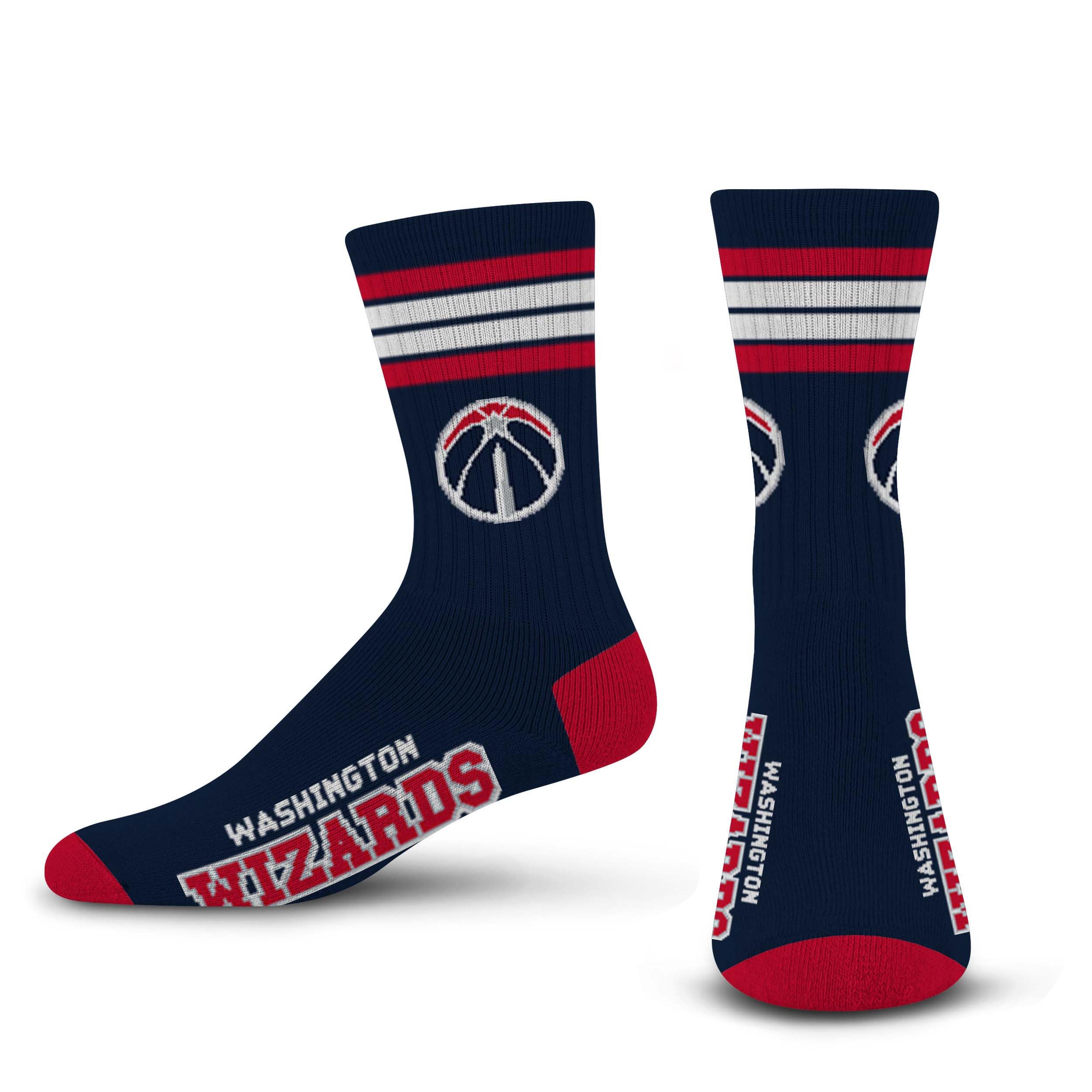 For Bare Feet NBA WASHINGTON WIZARDS 4 Stripe Deuce Crew Sock Team Color Large - Sports Gifts, Sports Memorabilia, Sports Collectibles, Fan Shop