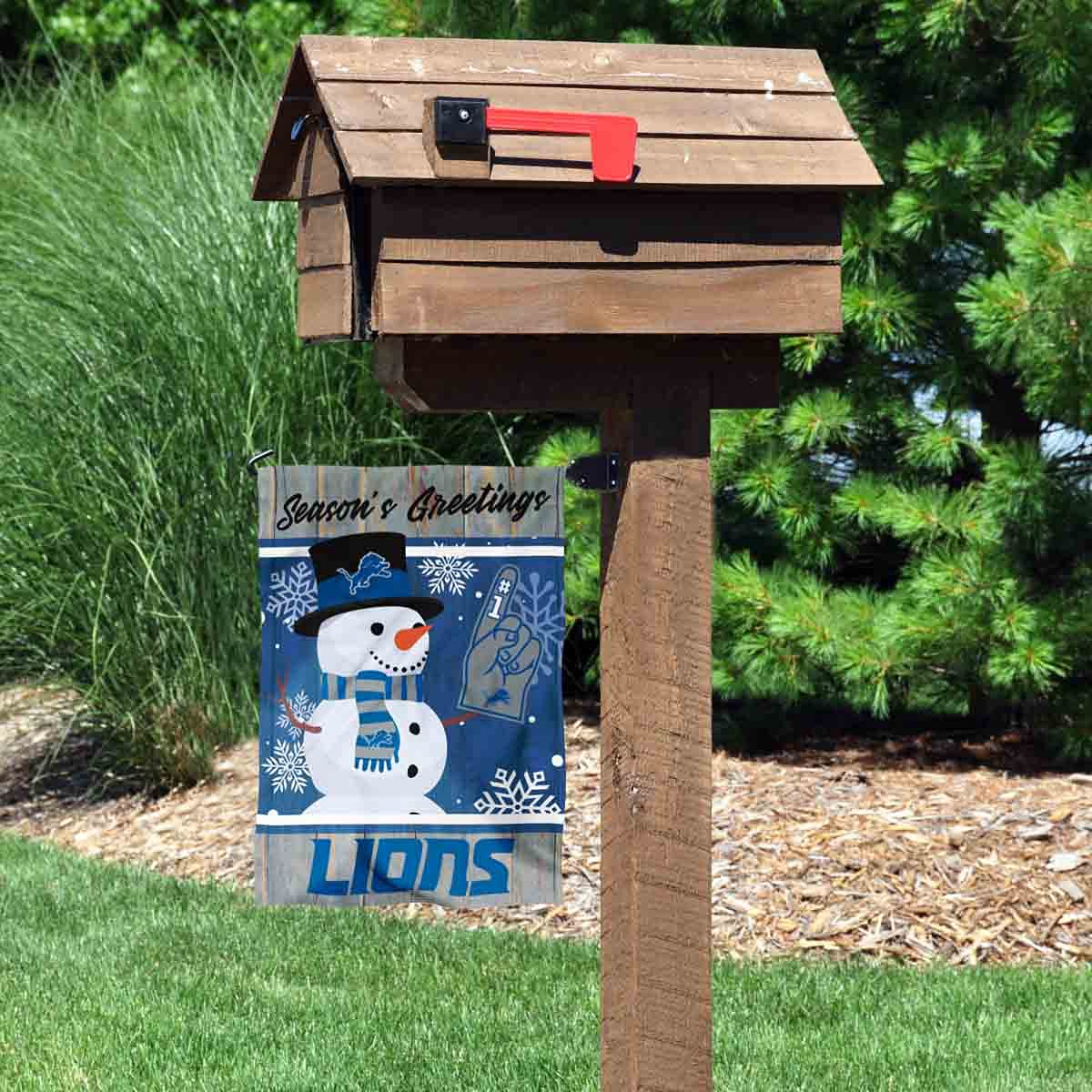 Detroit Lions Holiday Winter Snow Garden Flag Double Sided Banner - Sports Collectibles, Sports Memorabilia, Sports Fan Shop, Sports Gifts