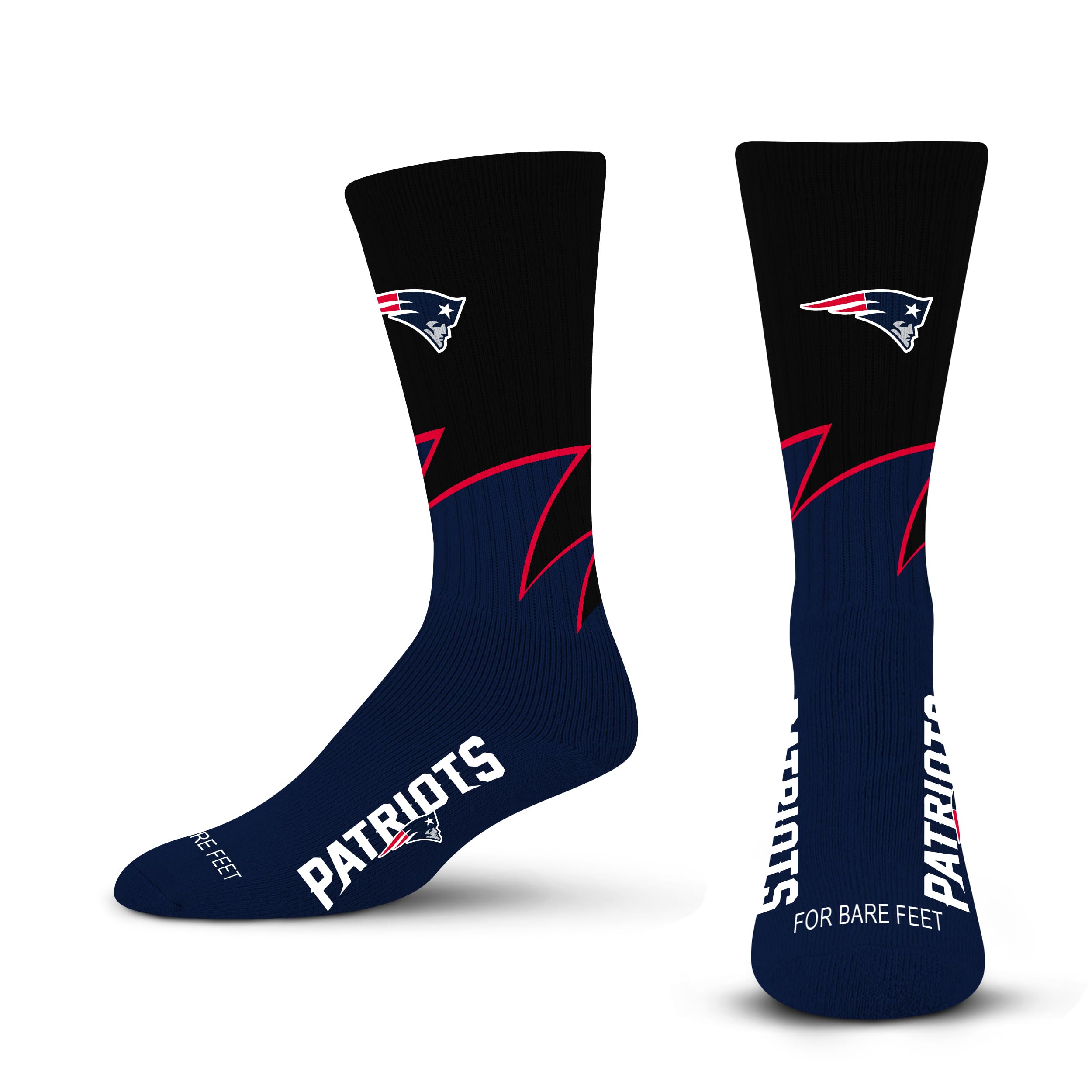 For Bare Feet NFL NEW ENGLAND PATRIOTS Black Wave Crew Sock Team Color YOUTH - Sports Gifts, Sports Memorabilia, Sports Collectibles, Fan Shop