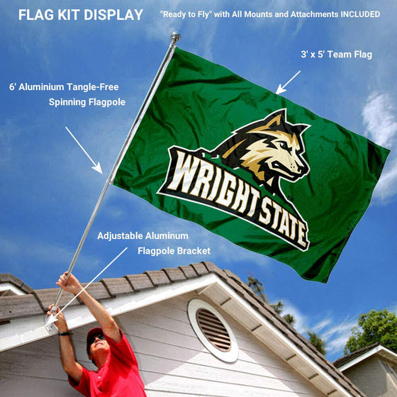 College Flags & Banners Co. WSU Raiders New Logo Flag and Pole Bracket Mount Bundle - Sports Collectibles, Sports Memorabilia, Sports Fan Shop, Sports Gifts