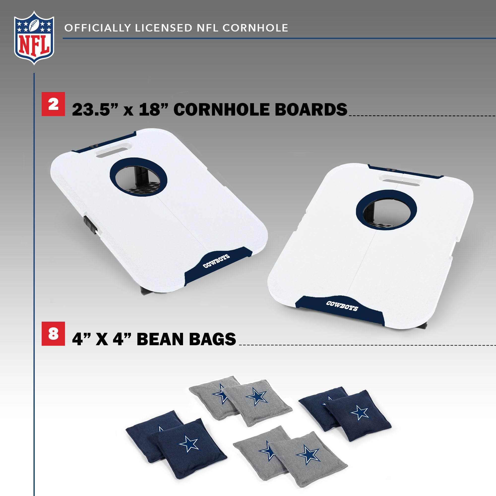 Wild Sports NFL Dallas Cowboys Pro Football All-Weather Cornhole Set - Travel Bean Bag Toss Set Includes 8 Bean Bags - Sports Collectibles, Sports Memorabilia, Sports Fan Shop, Sports Gifts