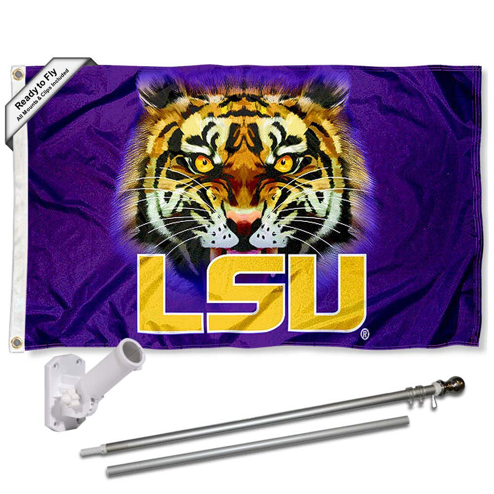 College Flags & Banners Co. Louisiana State LSU Tigers Tiger Eyes Flag with Pole and Bracket Kit - Sports Collectibles, Sports Memorabilia, Sports Fan Shop, Sports Gifts