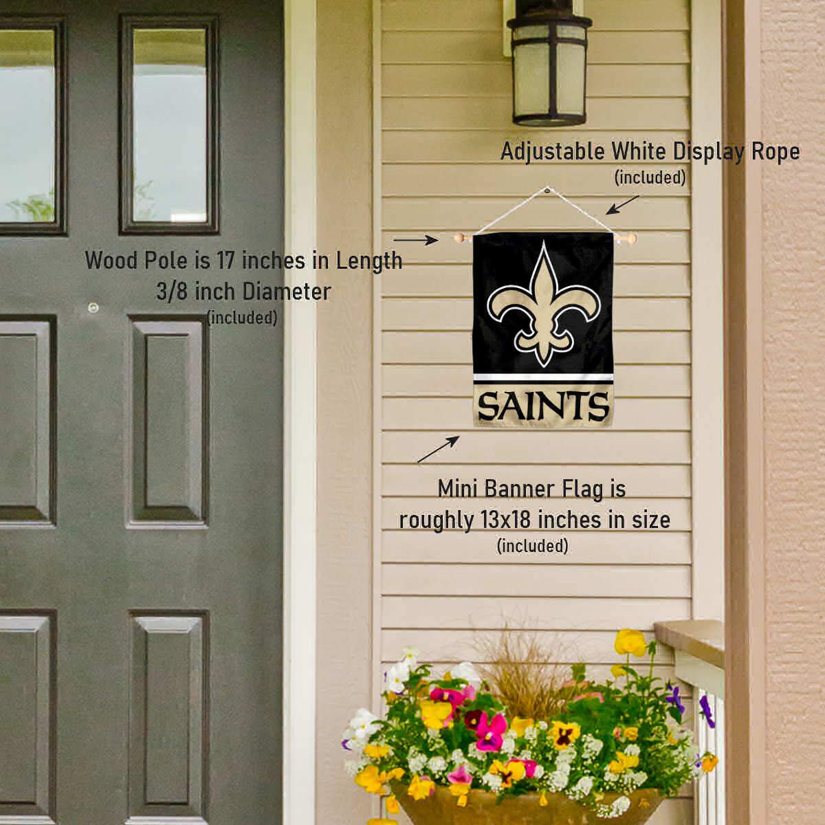 New Orleans Saints Banner Window Wall Hanging Flag with Suction Cup - Sports Collectibles, Sports Memorabilia, Sports Fan Shop, Sports Gifts