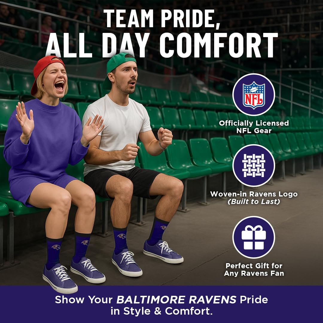 For Bare Feet NFL BALTIMORE RAVENS MVP Crew Sock Team Color Large - Sports Gifts, Sports Memorabilia, Sports Collectibles, Fan Shop