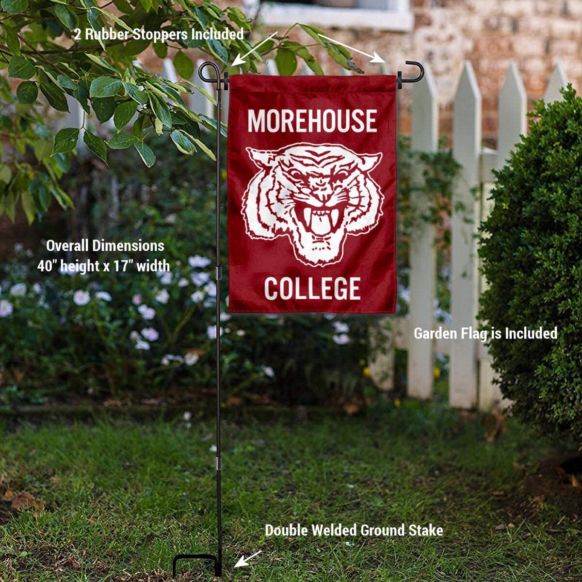 College Flags & Banners Co. Morehouse Maroon Tigers Garden Flag and Stand Pole Holder Set - Sports Collectibles, Sports Memorabilia, Sports Fan Shop, Sports Gifts