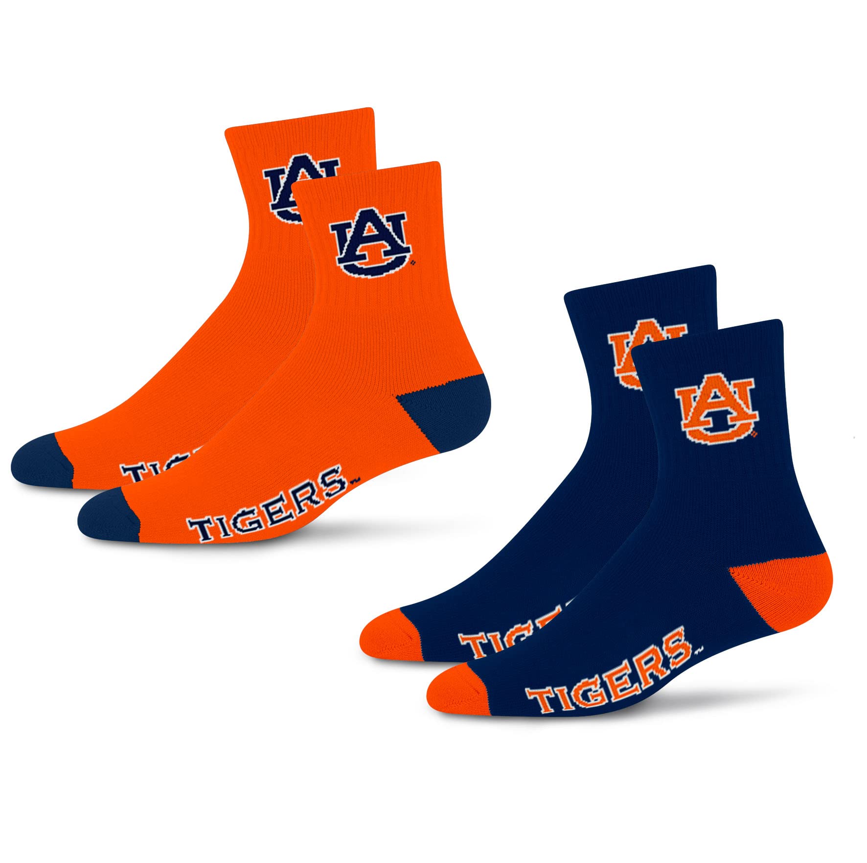 For Bare Feet NCAA Auburn Tigers Quarter Sock Two Pack Team Colors Large - Sports Gifts, Sports Memorabilia, Sports Collectibles, Fan Shop
